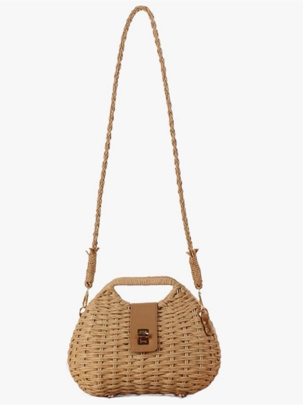 Woven Straw Crossbody Bag Neutral Beach Vacation Summer Purse - New